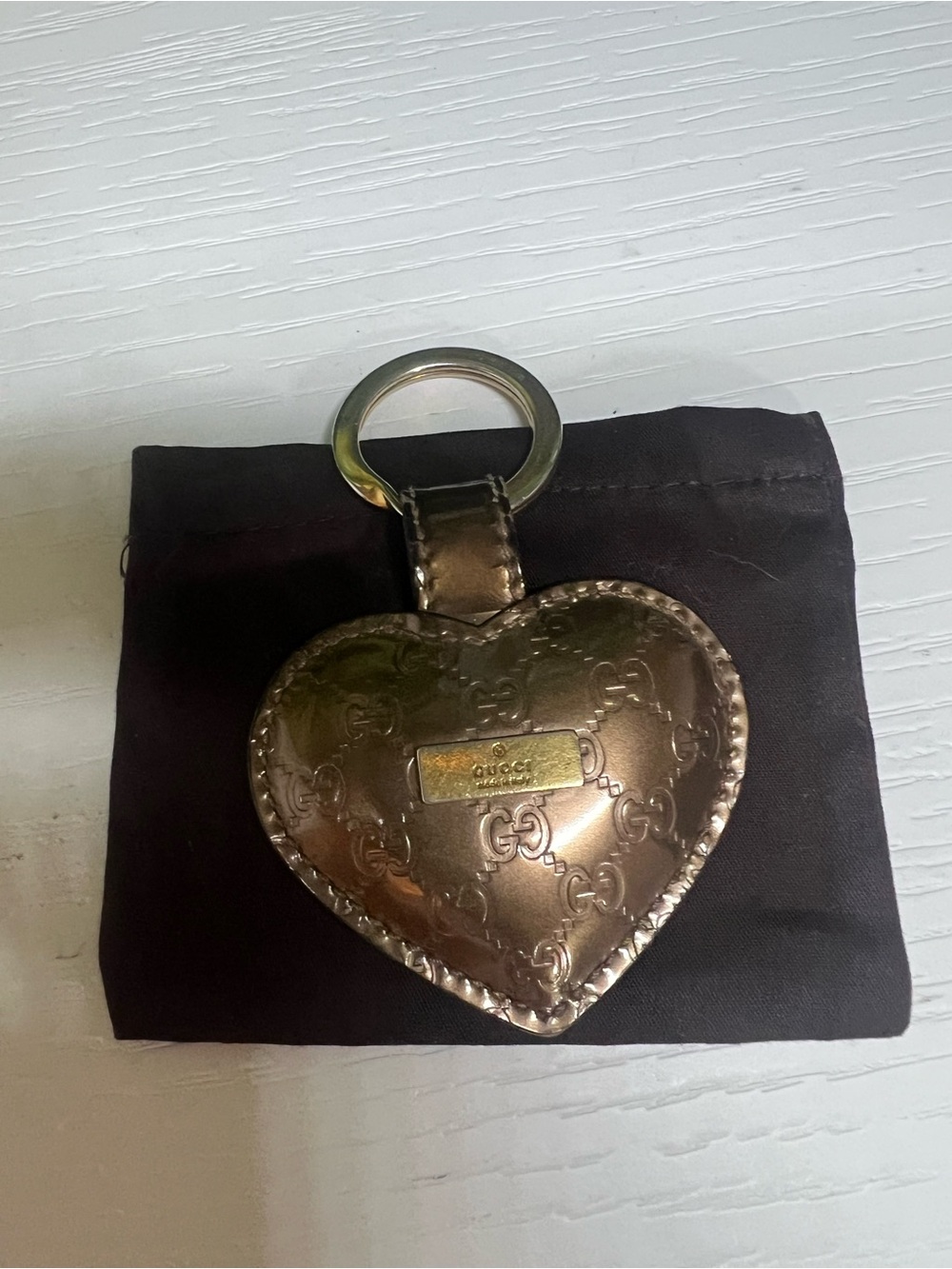 Gucci Metallic Bronze Heart Key Holder with GG Embossing